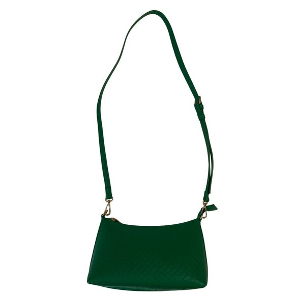 Green Quilted Shoulder Bag With Adjustable Strap & Zipper Closure - Picture 3 of 4